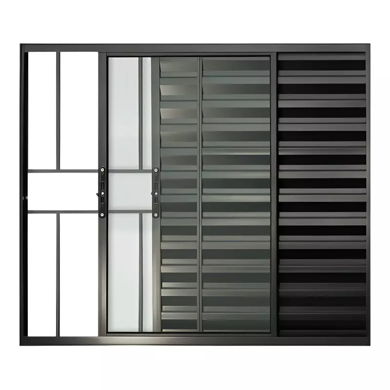 Janela de Alumínio Preto Veneziana de Correr 3 Folhas Com Grade Brima - 0