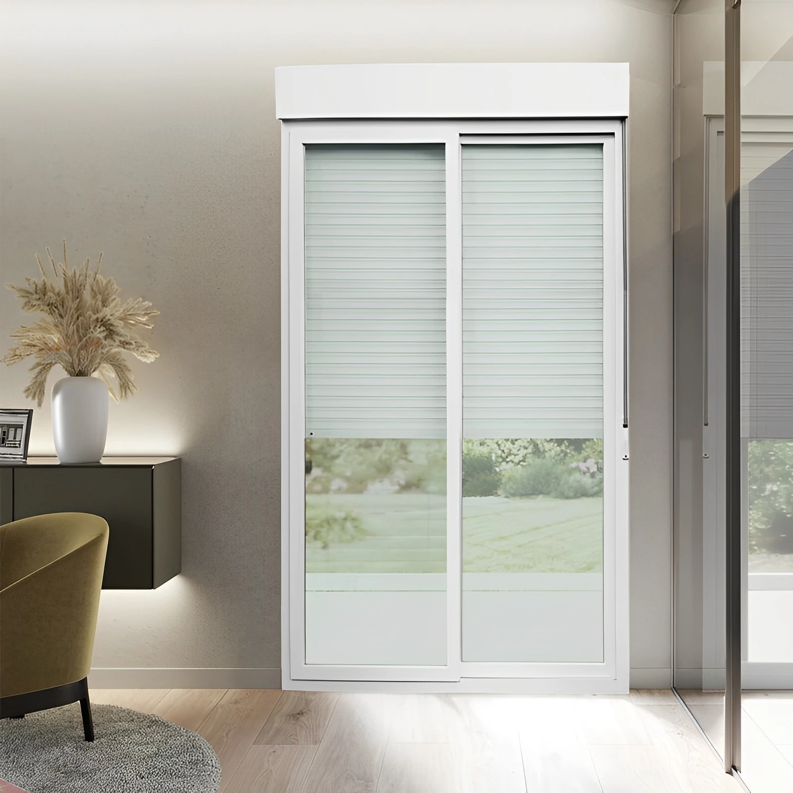 Porta Balcão de Correr de PVC Branco 2 Folhas Móveis Com Persiana In - 6