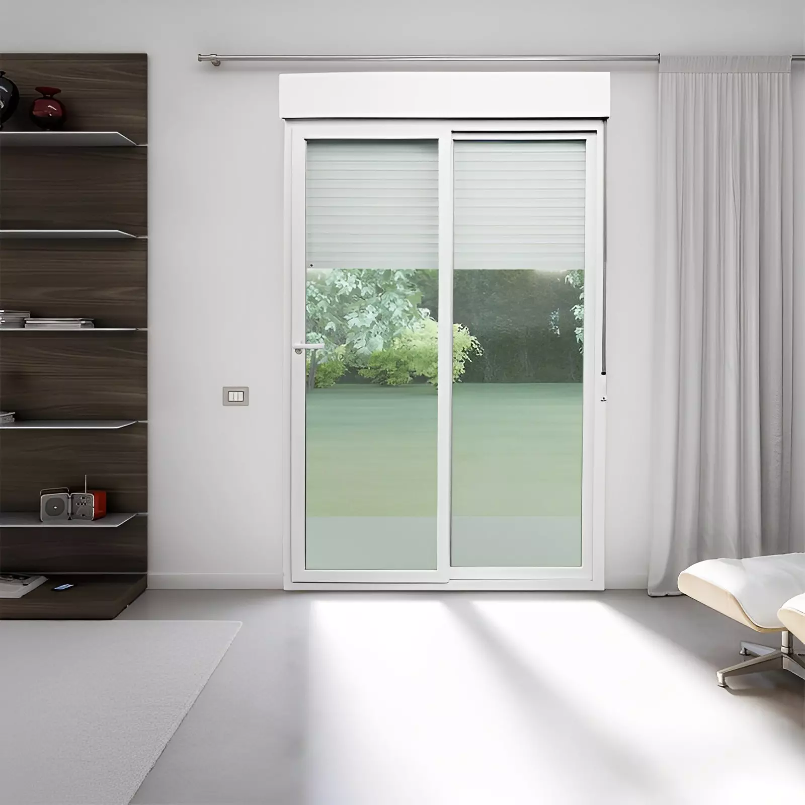 Porta Balcão de Correr de PVC Branco 2 Folhas Móveis Com Persiana In - 5