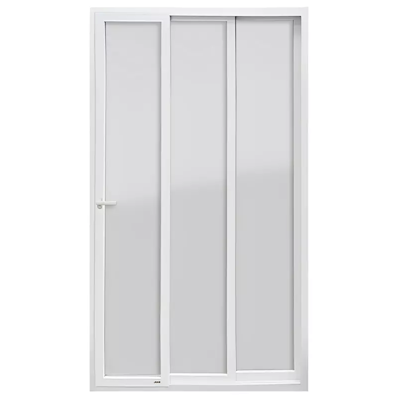 Porta Balcão de Correr de PVC Branco 3 Folhas Móveis de Vidros  e Fechadura Brimak Esquadrias Linha Itec