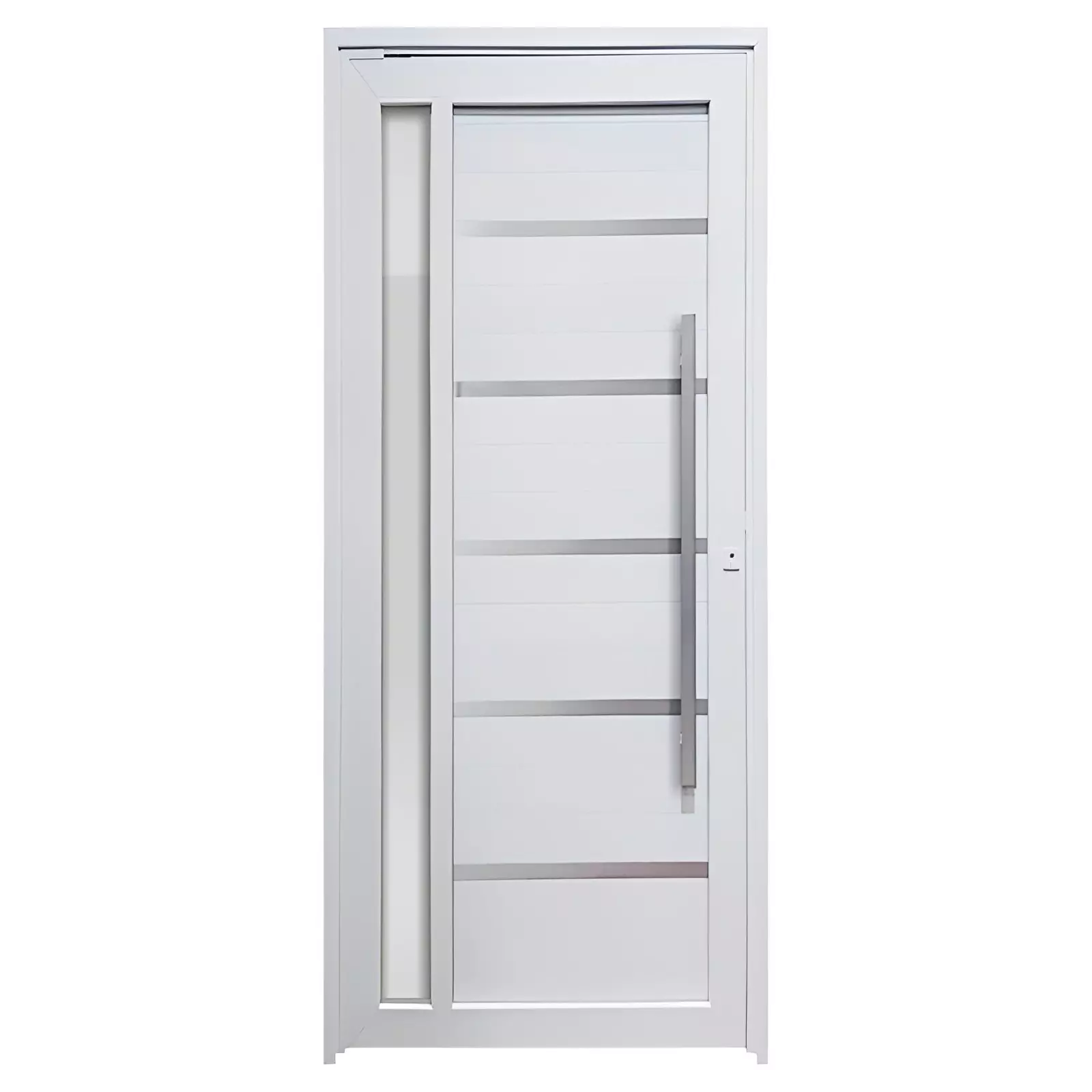 Porta Pivotante de PVC Branco Miraggio com Puxador Brimak Esquadrias L - 1