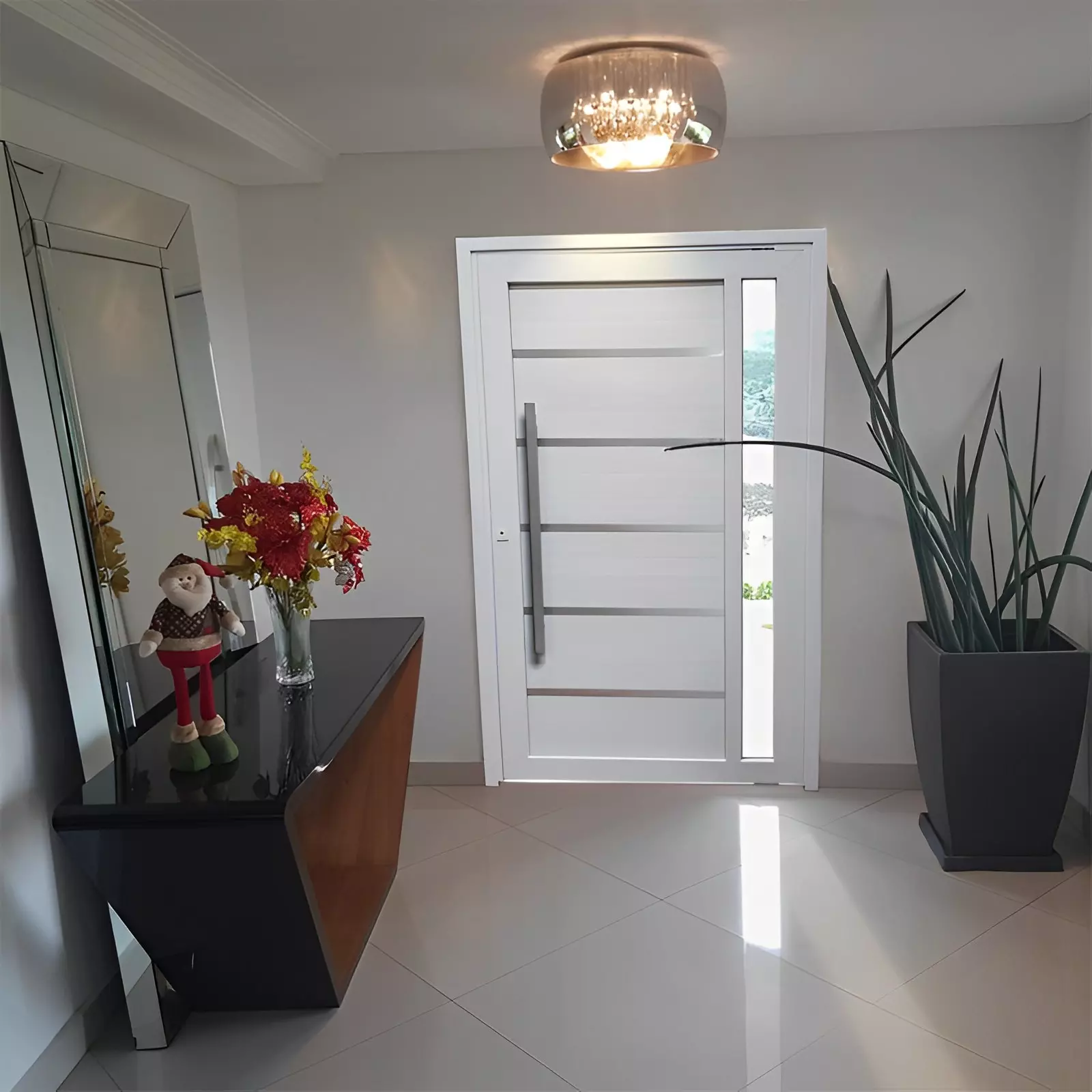 Porta Pivotante de PVC Branco Miraggio com Puxador Brimak Esquadrias L - 5