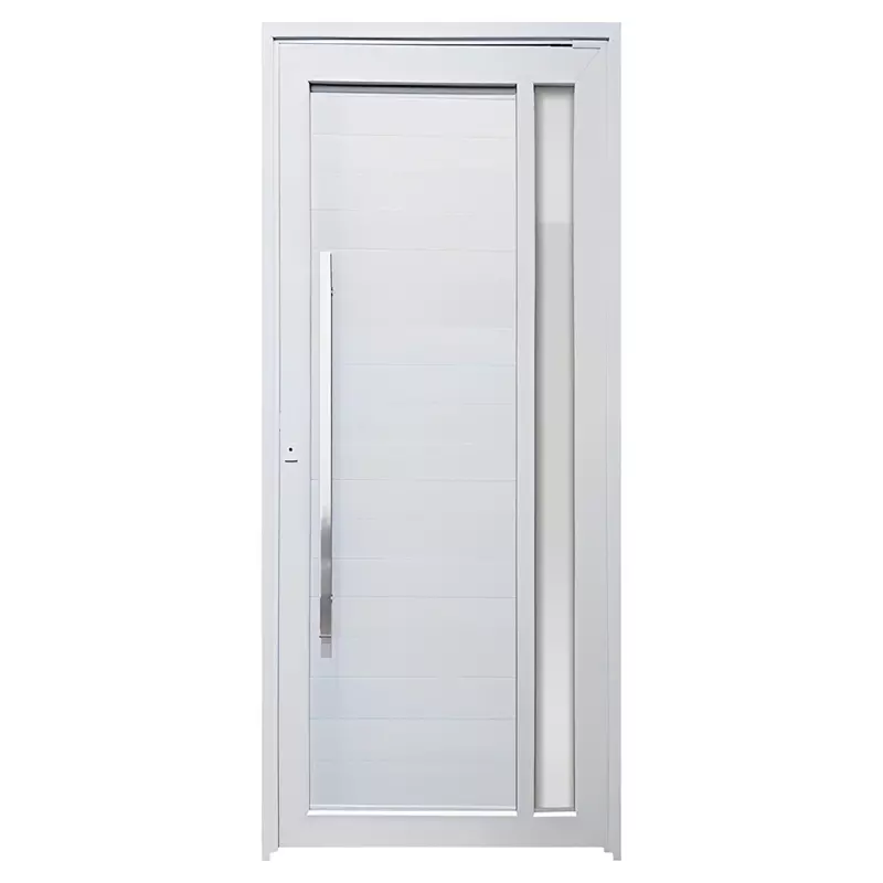 Porta Pivotante de PVC Branco Visione com Puxador Brimak Esquadrias Linha Tecplus100