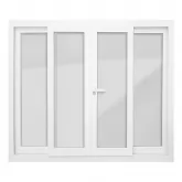 Janela de PVC Branco Vitro de Correr 4 Folhas de Vidros e Fechadura Sem Grade Brimak Esquadrias Linha Itec