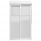 Porta Balcão de Correr de PVC Branco 2 Folhas Móveis Com Persiana Integrada e Fechadura Brimak Esquadrias Linha Itec