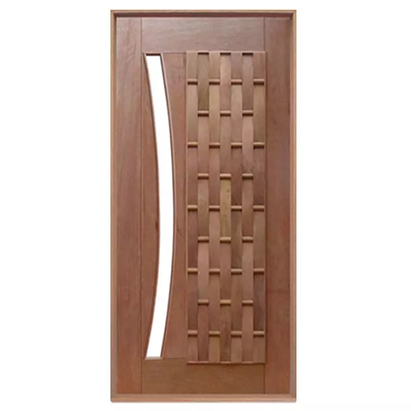 Porta Pivotante Couro Longo Vidro Em Arco de Madeira Maciça Reto de Cedro Arana Batentes de 14 CM Casmavi