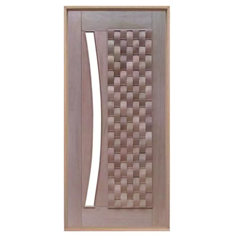 Porta Pivotante Couro Vidro Em Arco de Madeira Maciça Reto de Cedro Arana Batentes de 14 CM Casmavi