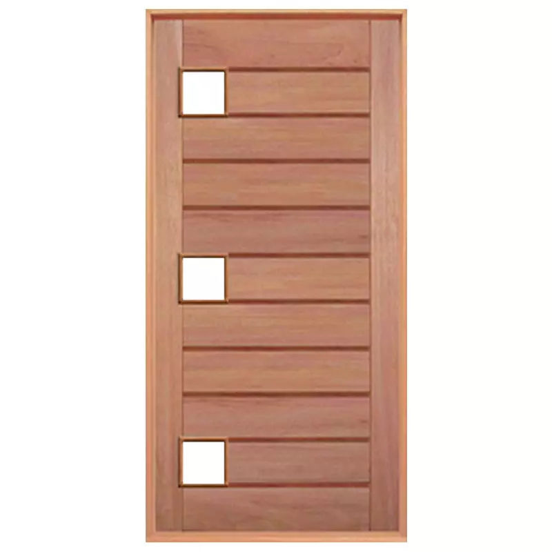 Porta Pivotante Mexicana Horizontal 3 Vidros de Madeira Maciça Reto de Cedro Arana Batentes de 14 CM Casmavi