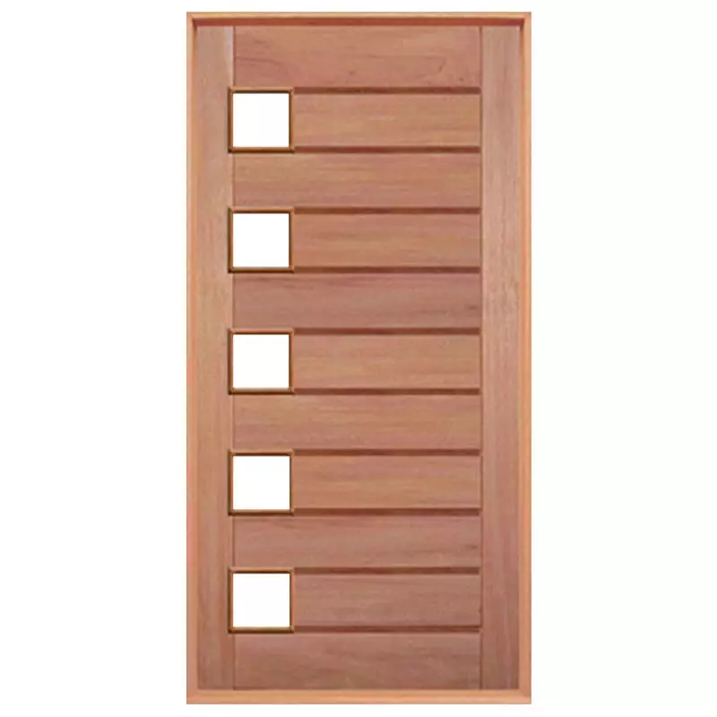 Porta Pivotante Mexicana Horizontal 5 Vidros de Madeira Maciça Reto de Cedro Arana Batentes de 14 CM Casmavi