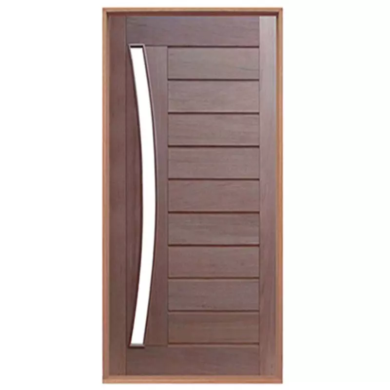 Porta Pivotante Mexicana Horizontal Vidro Em Arco de Madeira Maciça Reto Cedro Arana Batentes de 14 CM Casmavi