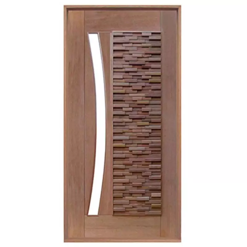 Porta Pivotante Mix Vidro Em Arco de Madeira Maciça Reto de Cedro Arana Batentes de 14 CM Casmavi