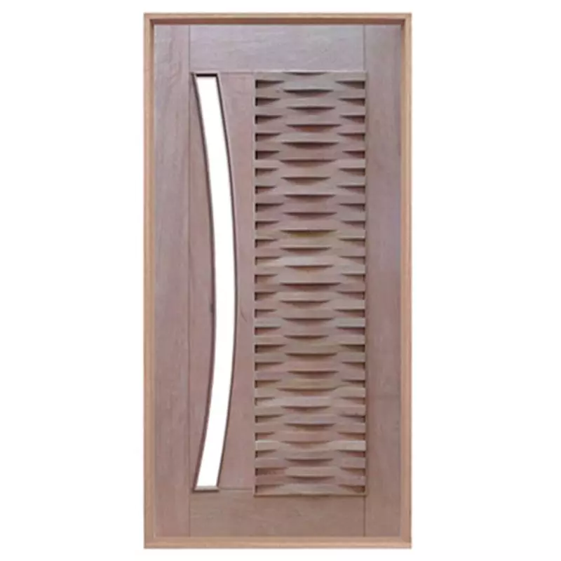 Porta Pivotante Ripada Vidro Em Arco de Madeira Maciça Reto de Cedro Arana Batentes de 14 CM Casmavi