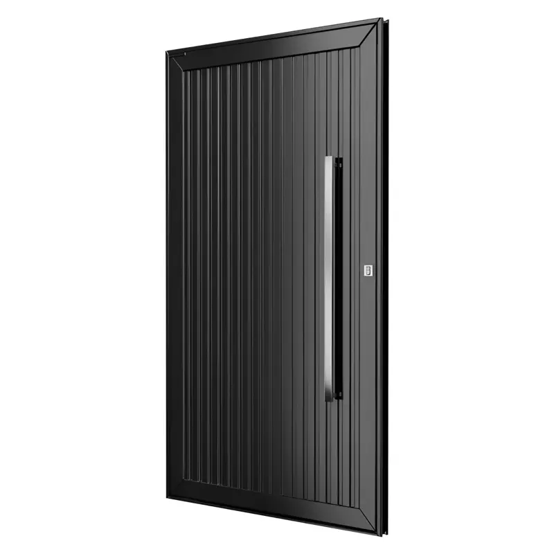 Porta Pivotante de Alumínio Preto Ripado Com Puxador CMC Esquadrias - 1