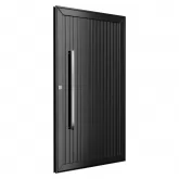 Porta Pivotante de Alumínio Preto Ripado Com Puxador CMC Esquadrias Linha Prestige