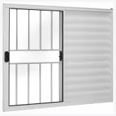 Janela de Alumínio Branco Veneziana de Correr 3 Folhas Com Grade CMC Esquadrias Linha Modular