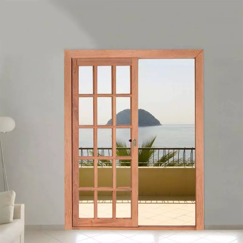 Porta Balcão de Correr de Madeira Eucalipto Quadriculada 2 Folhas Ret - 1