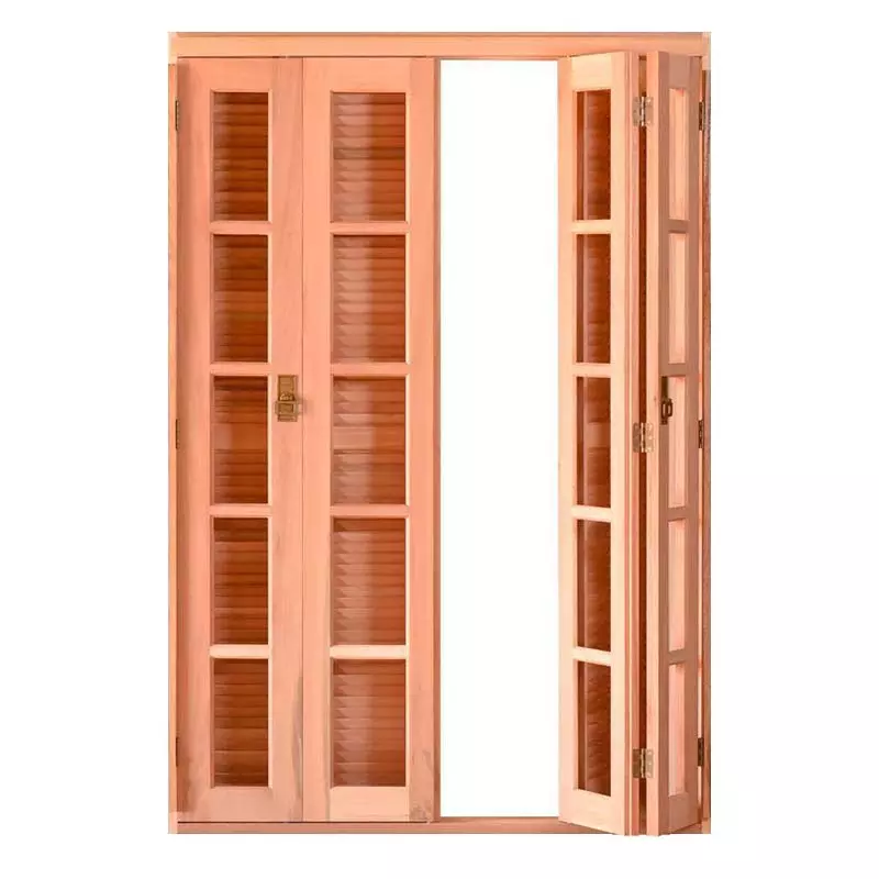 Porta Balcão Pantográfica Quadriculada Com Veneziana Reto de Eucalip - 0