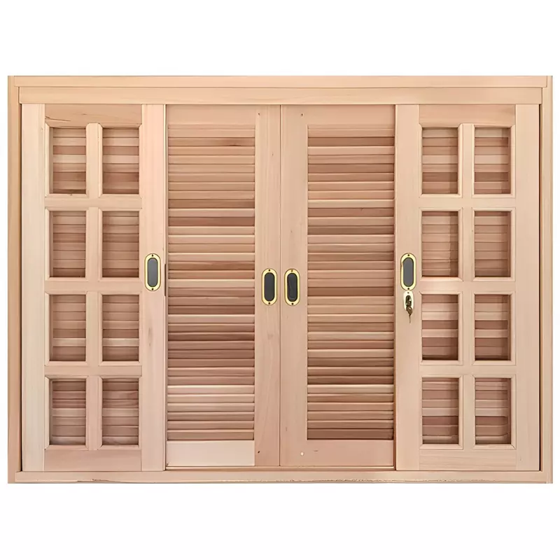Janela de Madeira Veneziana Francesa de Correr Reto Eucalipto Batentes de 14 CM Linha Premium Esquadrias Centenário