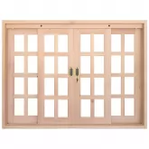 Janela de Madeira Vitro de Correr Quadriculado Reto Eucalipto Batentes de 14 CM Linha Premium Esquadrias Centenário