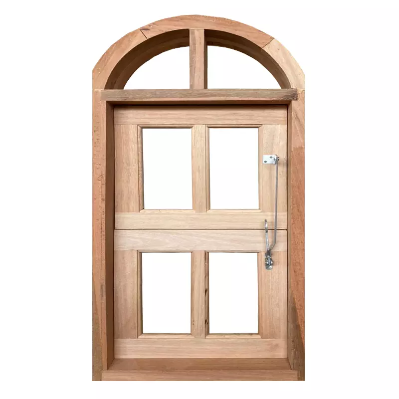 Janela de Madeira Vitro Capelinha Basculante em Arco Padrão Cedro Batentes de 14 CM Esquadrias Longo