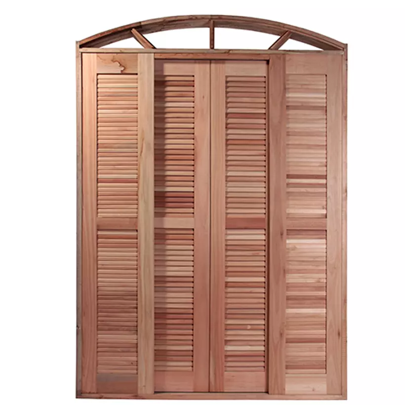 Porta Balcão de Correr de Madeira Itaúba Veneziana em Arco Batentes de 14 CM Esquadrias Longo