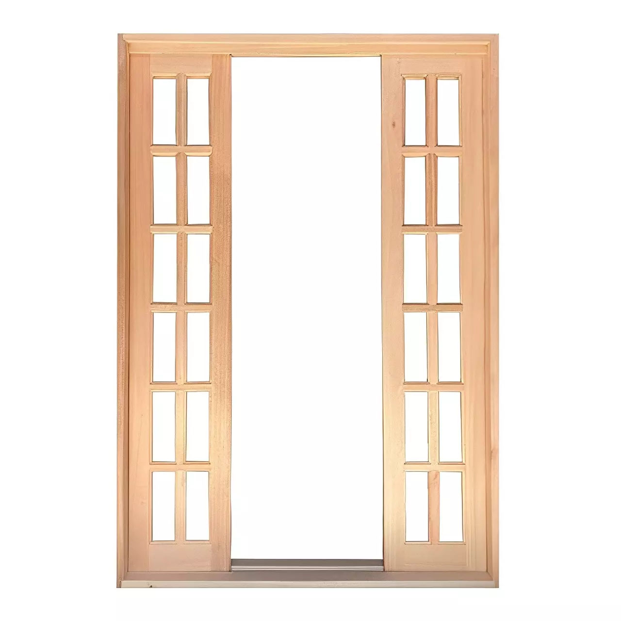 Porta Balcão de Correr de Madeira Padrão Cedro Quadriculada Reto Bat - 0