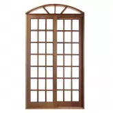 Porta Balcão de Correr de Madeira Itaúba Quadriculada 2 Folhas Em Arco Batentes de 14 CM Esquadrias Longo