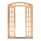 Porta Balcão de Correr de Madeira Padrão Cedro Quadriculada em Arco Batentes de 14 CM Esquadrias Longo