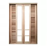 Porta Balcão de Correr de Madeira Padrão Cedro Veneziana Safira Reto Batentes de 14 CM Esquadrias Longo