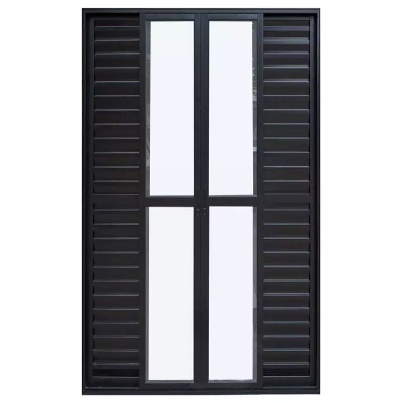 Porta Balcão de Correr com Veneziana de Alumínio Preto 6 Folhas Hale - 0