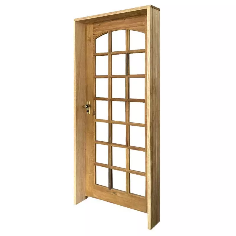 Porta de Madeira Maciça Quadriculada Batentes de 14 CM Rodam Itaúba - 1